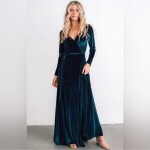 Baltic Born Navy Blue Velvet Wrap Maxi Dress  Size Small